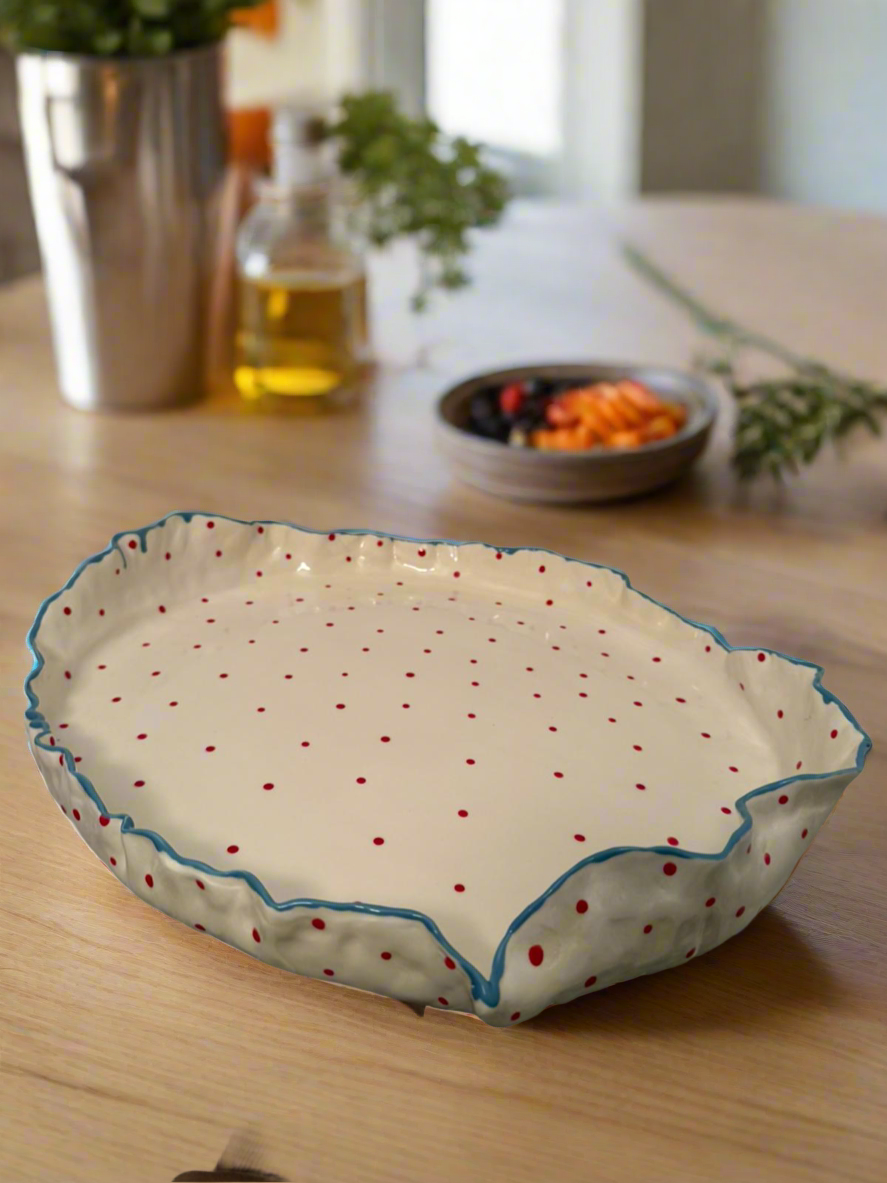 BLUE RIM POLKA PLATTER